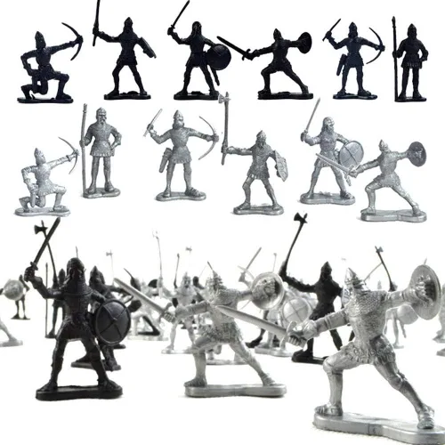Vista 6 de 60 piezas figuras de soldados medievales modelo de soldados del ejército romano antiguo estatuas soldados de la edad media infantería arquero