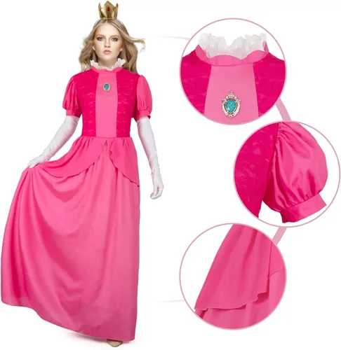 Vista 5 de Atchca Vestido de princesa melocotón para mujer y niña, disfraz de Halloween para cosplay