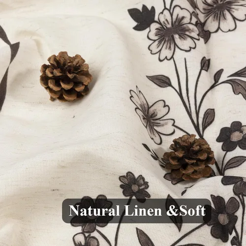 Vista 7 de ORTIGIA Cortinas de ducha negras para baño, juego de cortina de ducha moderna de lino con ganchos de metal, floral, impermeable, vintage, tela