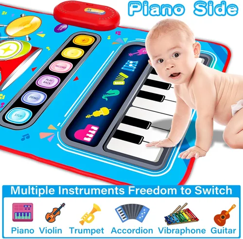 Vista 2 de Juguetes de bebé para niños de 1 año: Alfombra musical para bebés Juguetes para niños pequeños de 1 a 2 años - Piano y tambor de 2 en 1 Alfombra
