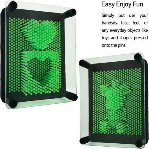 Vista 2 de Juguete sensorial 3D Pin Art Tamaño 5x3.7 pulgadas Agujas Pin Impresión Juguete Intelectual Divertido Rainbow Juguetes, Verde