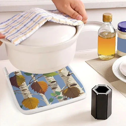 Vista 7 de Birch Leaves Oven Mitts and Pot Holders Set Kitchen Oven Glove Cooking Mitts with Hanging Loop Heat Resistant Potholder Set for Chef Baking Cooking