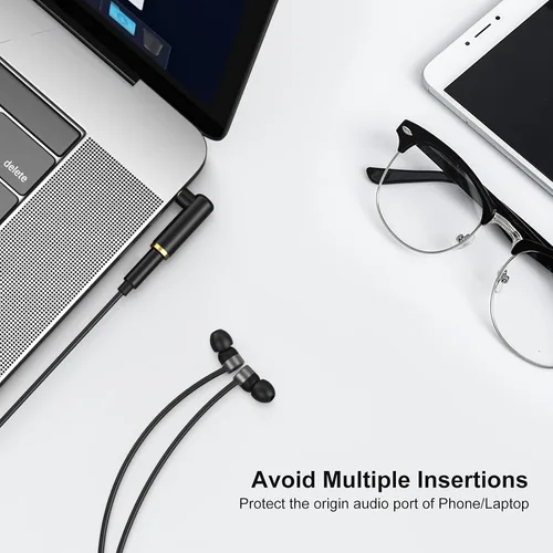 Vista 5 de CableCreation Adaptador de audio angular de 0.138 in, conector de auriculares estéreo TRRS de 1/8 macho a hembra compatible con auriculares