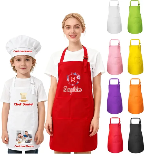 Vista 9 de Delantal personalizado para niños, mujeres y hombres con foto de texto, delantal personalizado para mujeres, delantales de chef para hombres