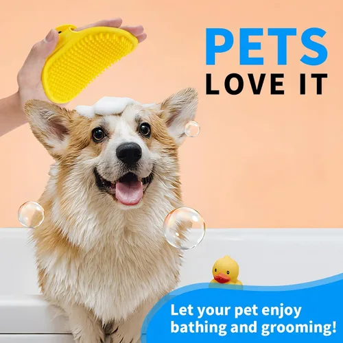 Vista 7 de Cepillo de aseo para perros, champú para mascotas, cepillo de baño con mango de bucle ajustable para aseo de pelo corto y largo, gatos y perros, 2