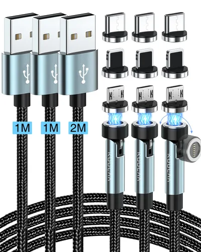 Vista 10 de Kuulaa Cable de carga magnético de 7 pines, cable de carga magnético giratorio 540 de 3 pies, transferencia de datos de carga rápida de 3 A, cables