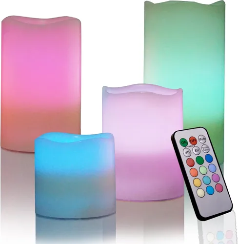 Vista 22 de CANDLE CHOICE Velas sin llama que cambian de color a pilas con temporizador remoto, cera real, parpadeante, eléctrica, multicolor, luces LED