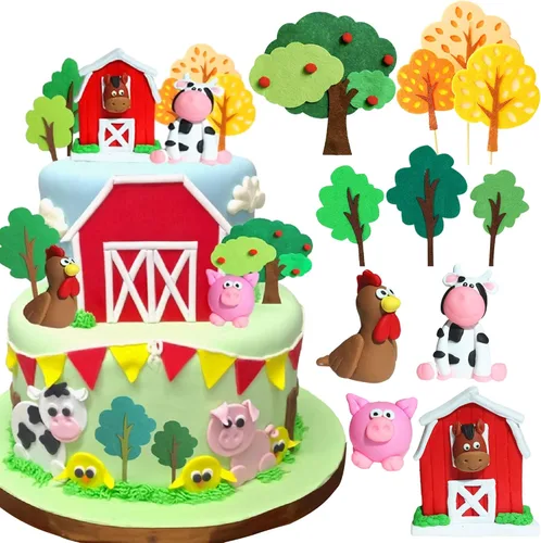 Vista 10 de JeVenis Little Farm - Juego de decoración de tartas de animales de granja, ovejas, vacas, cerdos para baby shower y fiestas de cumpleaños