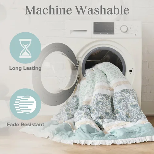 Vista 6 de Madison Park - Juego de edredón Dawn, 100% algodón, tipo Shabby Chic, diseño moderno rústico, ropa de cama para todas las estaciones, fundas a Aqua