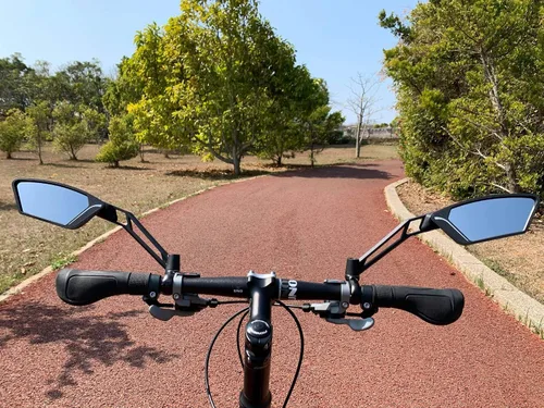 Vista 5 de Nueva lente de cristal resistente a los arañazos, espejo de bicicleta para manillar, espejo retrovisor seguro ajustable, espejo de bicicleta, ME-003