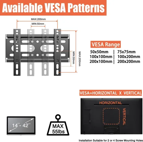 Vista 5 de Soporte fijo para monitor de TV para la mayoría de monitores de TV curvados planos de 14-42 pulgadas de 19, 24, 32, 40 pulgadas, montaje