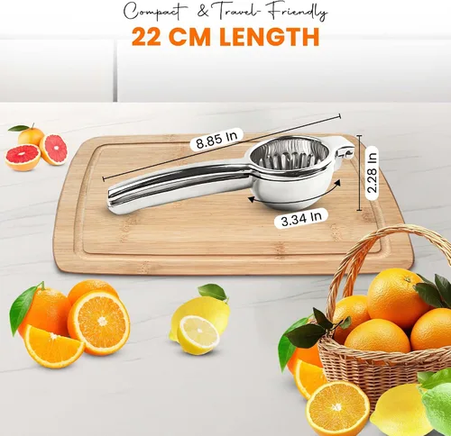 Vista 7 de Exprimidor de limón de acero inoxidable resistente - Prensa de cítricos de mano para un jugo sin esfuerzo