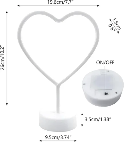 Vista 5 de BHCLIGHT Letrero de neón de corazón rosa, luz LED de neón para el día de San Valentín, funciona con pilas o USB, luces de corazón rosa de San