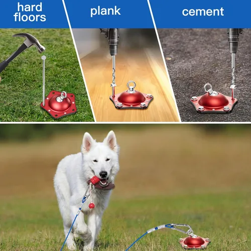 Vista 5 de Cable de amarre para perros y estaca para acampar al aire libre, anclaje giratorio de 360°, con cable resistente de 20 pies, el corredor de perro