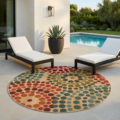Vista 15 de Unique Loom Outdoor Modern Collection - Alfombra de área - Spark (4 pies 1 pulgada octágono beige/borgoña)