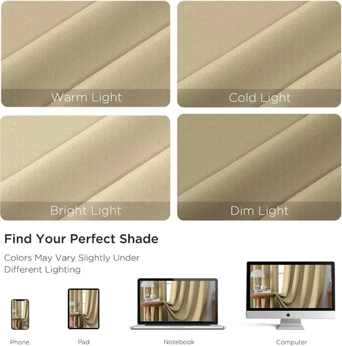 Vista 4 de CUCRAF - Cortinas opacas beige de 45 pulgadas, juego de 2 paneles con bolsillo para barra, cortinas para oscurecer dormitorios y sala de estar