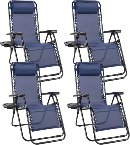 Vista 13 de Silla de gravedad cero Sweetcrispy, juego de 2 sillas reclinables portátiles para playa, camping, patio, exterior, plegables, con portavasos y Negro