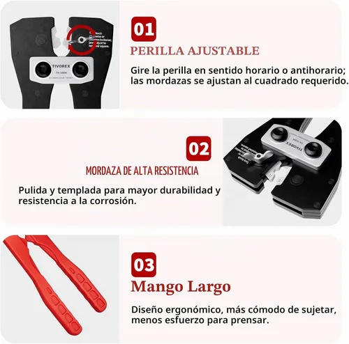 Vista 6 de Herramienta de prensado de cables de batería para terminales de cobre AWG 8-1/0, crimpadora de terminales de batería resistente, crimpadora