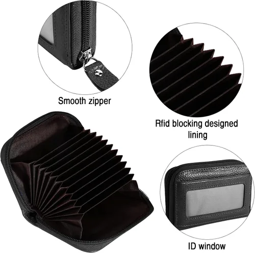 Vista 5 de MaxGear Credit Card Wallet with Zipper Genuine Leather Credit Card Holder with RFID Blocking Small Accordion Wallet