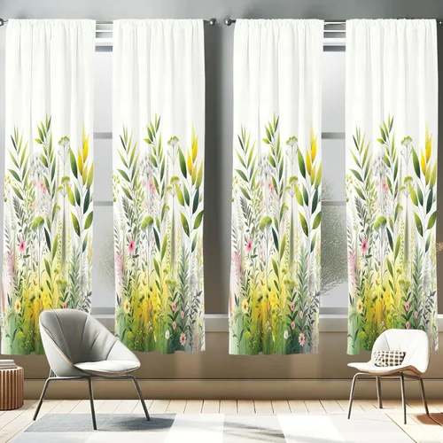 Vista 41 de Ambesonne Paquete de 2 cortinas otoñales para ventana, diseño otoñal con formas intrincadas en espiral y estampado de hojas voladoras, juego ligero