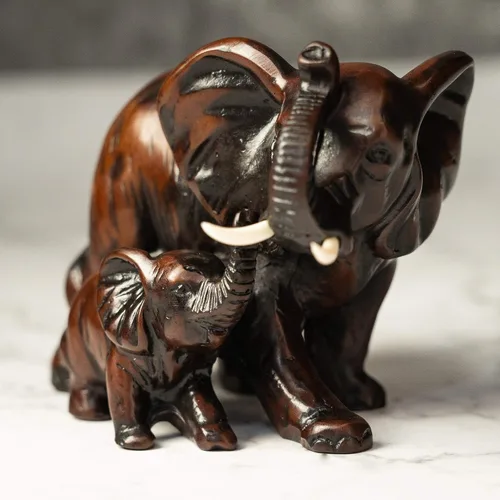 Vista 5 de IYARA CRAFT - Estatua de elefante de resina - Familia de vida silvestre decorativa con madre y bebé para realismo 3D clásico. Ideal para sala