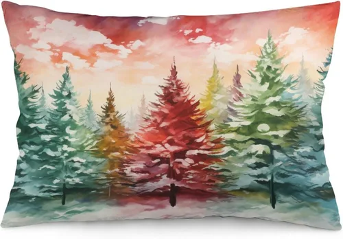 Vista 15 de Protector de almohada de árboles de pino de Navidad rojo y verde de 12 x 20 pulgadas, funda de cojín de vacaciones de invierno, funda de almohada