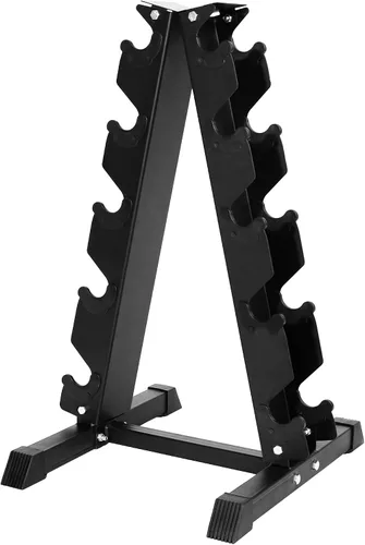 Vista 2 de Fitvids Mancuerna hexagonal con revestimiento de goma, par de 25 libras con estante con marco en A