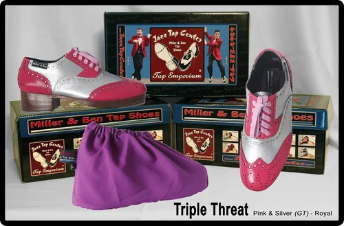 Vista 5 de Miller & Ben Tap Shoes, Triple Threat, Pink & Silver Royal Professional Tap Shoes