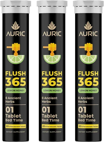 Vista 9 de Auric Flush 365 Tabletas efervescentes Fórmula de apoyo para el bienestar a base de plantas Sabor miel limón 20 tabletas