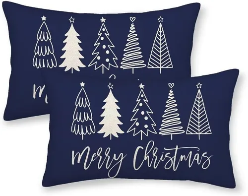 Vista 16 de Juego de 2 fundas de almohada de Navidad de 16 x 16 pulgadas, decoración de árbol de Navidad negro, fundas de almohada para exteriores, invierno