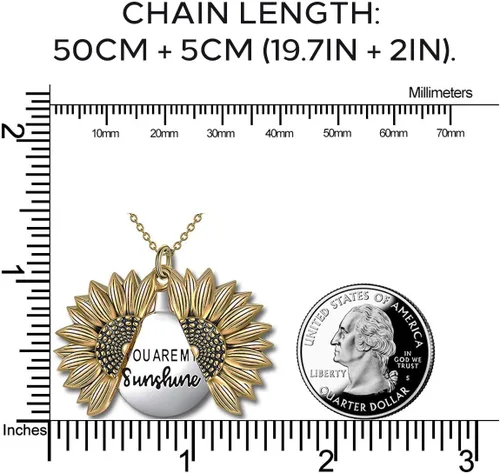 Vista 5 de MyLittleSunflower - Collar You are My Sunshine - Collar de girasol con colgante de mensaje oculto grabado para mujeres, madre, hija, Cobre, No es