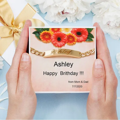 Vista 4 de Pulseras personalizadas chapadas en oro de 18 quilates para parejas, grabados personalizados, con nombre y identificación, juego a juego