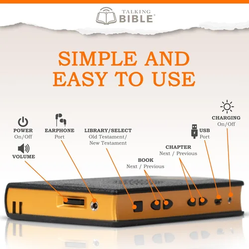 Vista 4 de Reproductor electrónico de audio de la Santa Biblia en inglés para personas mayores, niños y ciegos, alimentado por energía solar y recargable por