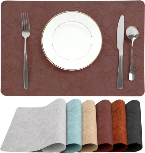 Vista 10 de SolaraDawn Juego de 6 manteles individuales de mesa de cuero sintético, lavables, limpiables y resistentes al calor, manteles de mesa impermeables