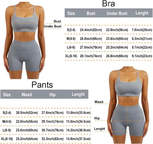 Vista 6 de SUUKSESS Conjuntos de entrenamiento sin costuras para mujer, sujetador deportivo con tiras y cintura alta, pantalones cortos