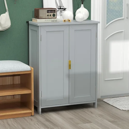Vista 8 de TaoHFE Gabinete de almacenamiento de baño gris, gabinetes de baño independientes con 2 puertas, armario de toallas para baños, gabinetes de baño