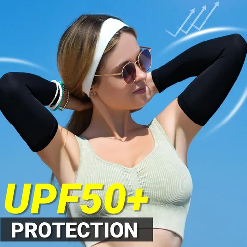 Vista 3 de PFFY 2 Pairs UV Protection Cooling Arm Sleeves for Men and Women UPF 50 Sun Sleeve