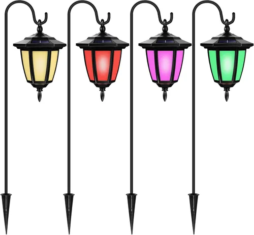 Vista 10 de Luces Colgantes Solares de 34 Pulgadas, Luces de Gancho de Pastor con 4 Modos de Iluminación, Impermeables, Luces de Linterna Solar Decorativas