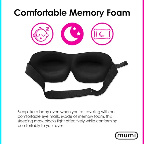 Vista 3 de Mumi Sweet Dreams Kit - Máscara de dormir de espuma viscoelástica 3D con correa ajustable, bloquea la luz de manera efectiva, incluye tapones