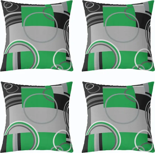 Vista 10 de Juego de 4 fundas de almohada geométricas modernas de turquesa con rayas en gris, negro y azul, cojines decorativos con espirales circulares retro