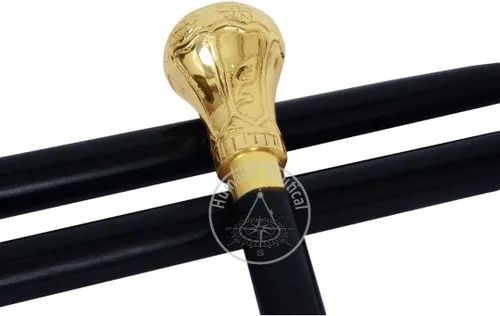 Vista 2 de Réplica de Bat Masterson latón perilla mango bastón, oro, 37 pulgadas