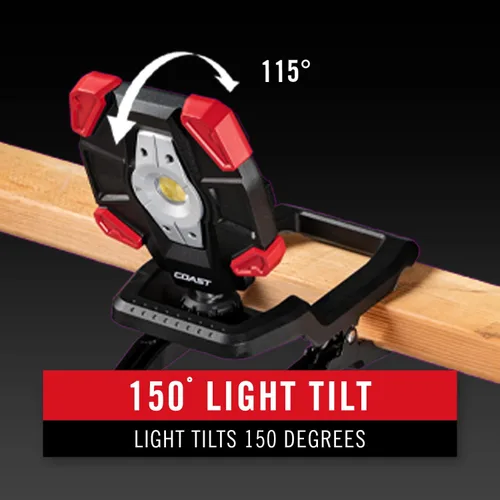 Vista 6 de Coast CL20R 1750 lúmenes recargable de doble potencia giratoria LED abrazadera magnética luz con haz de inundación gran angular, negro/rojo