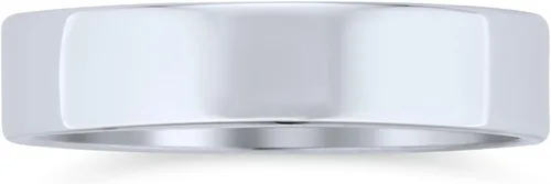 Vista 2 de Bling Jewelry Minimalist Plain Simple .925 Sterling Silver Flat Couples Wedding Band Ring For Women For Men 4MM
