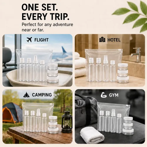 Vista 5 de Conjunto de 7 – Botellas vacías tamaño de viaje de plástico transparente, aprobado por la TSA/Aerolínea
