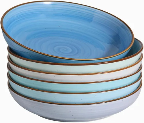 Vista 13 de Y YHY Tazones para pasta de 30 onzas, cuencos grandes para servir ensalada, cuencos de sopa poco profundos, cuencos de porcelana para pasta, juego