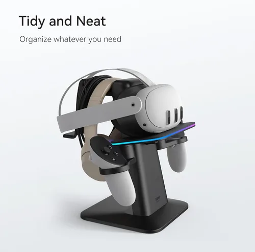 Vista 6 de KIWI design Charging Dock for Meta Oculus Quest 3Quest 2Quest Pro Accessories, Meta Officially Co-Branded, RGB Vertical Charging Stand and