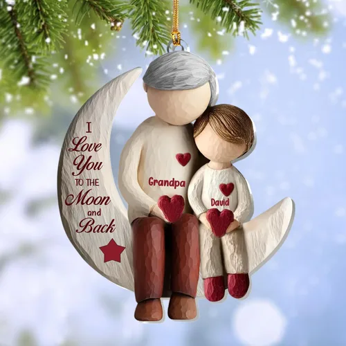 Vista 13 de Abuela y Nieto Moon Loves - Adornos Acrílicos Personalizados de 1 Capa - Te Amo Hasta la Luna y de Vuelta - Adorno Adornos Navideños 2025