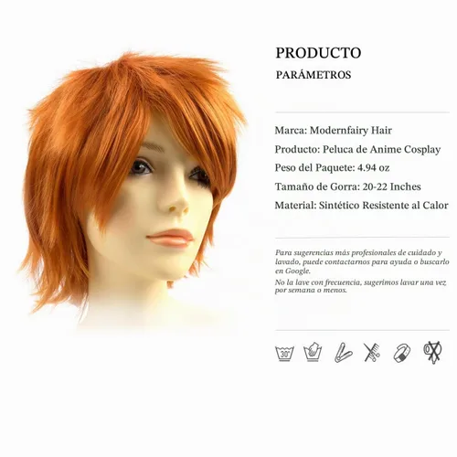 Vista 7 de Modernfairy Dark Orange Wig Short Anime Halloween Wigs for Men Women