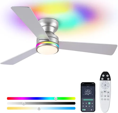 Vista 20 de Asyko Ventiladores de Techo con Luces, Ventilador de Techo de Perfil Bajo de 46" con Luz y Control Remoto, Montaje al Ras, Reversible, Regulable