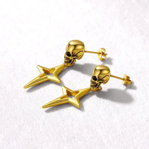 Vista 5 de U7 Stainless SteelBlack18K Gold Plated Personalized Gothic Skull Studs Earrings, Snake Stud Earrings, Goat Devil Earrings, Wolf Earrings Halloween